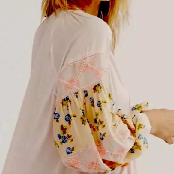 Free People Mix It Up Pink Floral Beaded Tunic Top / Mini Dress SM - Picture 2 of 11